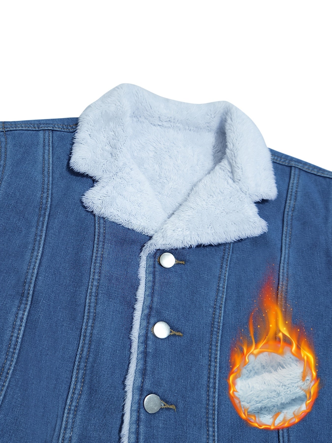 Chaqueta vaquera corta azul con forro afelpado para mujer