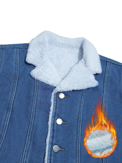 Chaqueta vaquera corta azul con forro afelpado para mujer