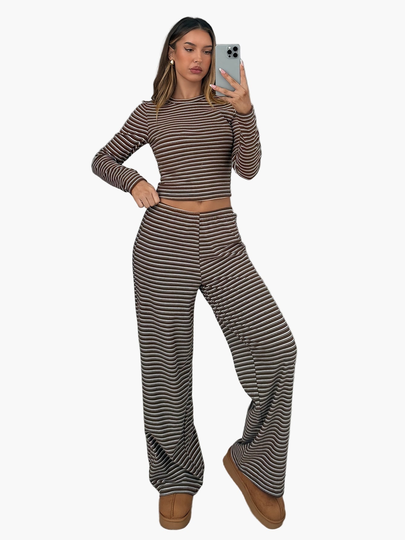 Damen Freizeit Zweiteiler Set mit Streifen – Bequemer Lounge- und Freizeitanzug