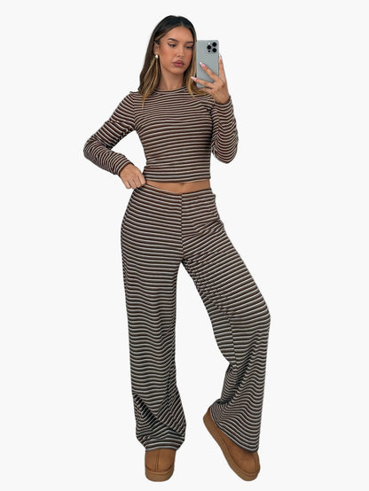 Damen Freizeit Zweiteiler Set mit Streifen – Bequemer Lounge- und Freizeitanzug