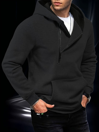 Herren Kapuzenpullover mit diagonalem Reißverschluss Kängurutasche