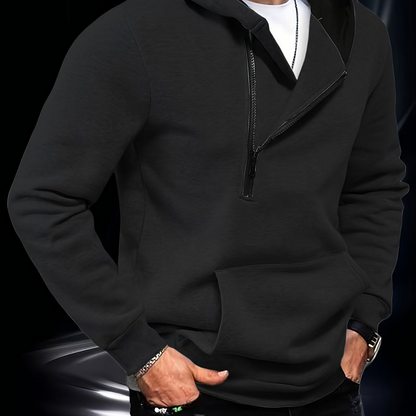 Herren Kapuzenpullover mit diagonalem Reißverschluss Kängurutasche