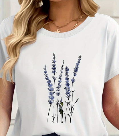 T-shirt donna con stampa di fiori selvatici – Maglietta casual moderna con illustrazione floreale, ideale per tutti i giorni e outfit rilassati