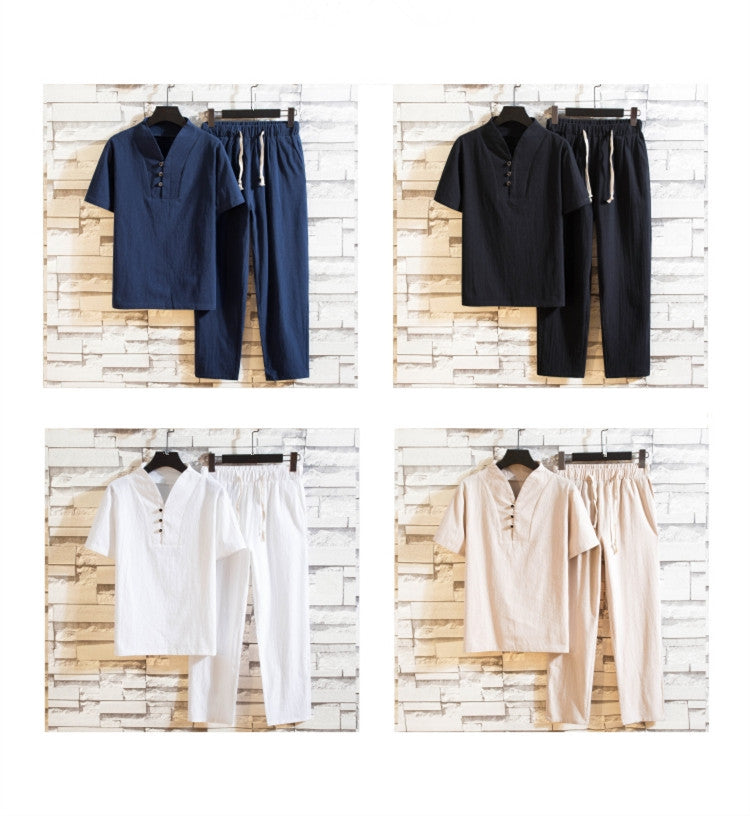 Herren Sommeranzug Set – Lässiges zweiteiliges Outfit mit Kurzarmhemd und Hose – Ideal für Freizeit & Alltag