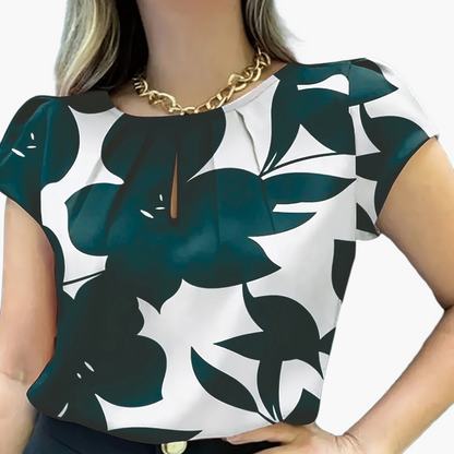 Damen Bluse Elegant mit Modernem Muster und Kurzarm – Perfekt für Büro & Alltag
