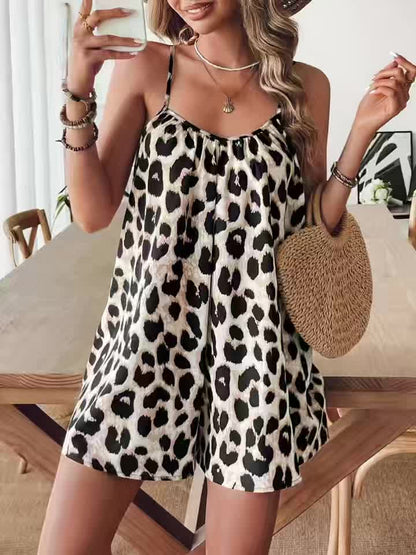 Mono de verano para mujer con estampado de leopardo, sexy y casual, corto y sin mangas, ideal para vacaciones y uso diario