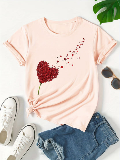 Dame T-shirt med hjerte-motiv – afslappet stil til hverdag og fritid