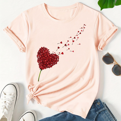 Dame T-shirt med hjerte-motiv – afslappet stil til hverdag og fritid