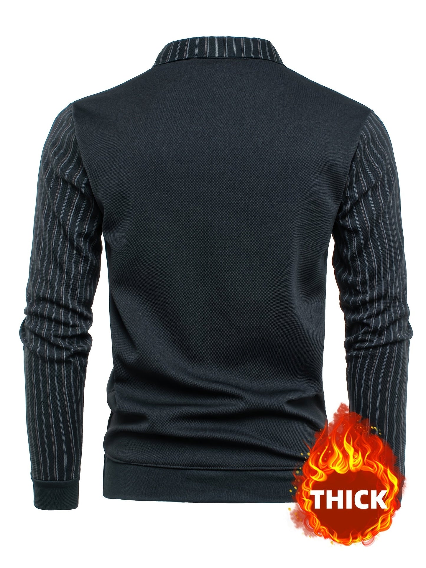 Jersey de hombre con cuello de camisa y escote en V, mangas a rayas, de manga larga, abrigado