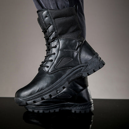 Botines robustos de cordones para hombre, altos, con suela perfilada, en negro