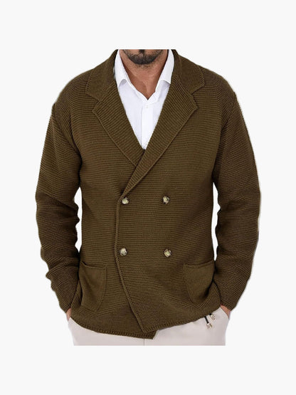 Herre Strikjakke med reverskrave og dobbeltradet knaplukning – Elegant casual-stil til hverdag og kontor