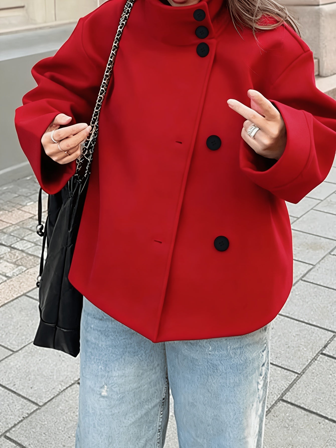 Damen Kurzjacke mit Stehkragen und Knöpfen