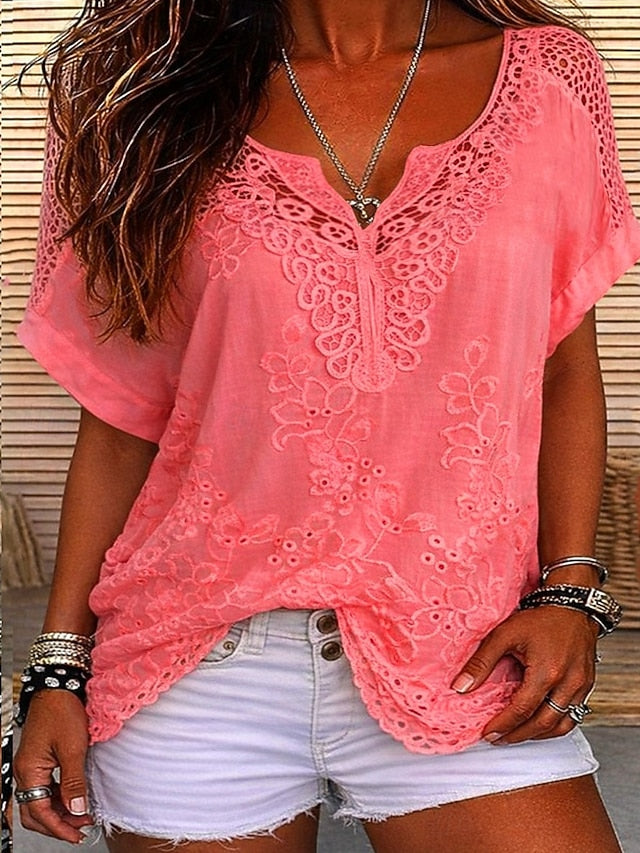 Blouse voor dames met V-hals en korte mouwen