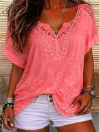 Blouse voor dames met V-hals en korte mouwen