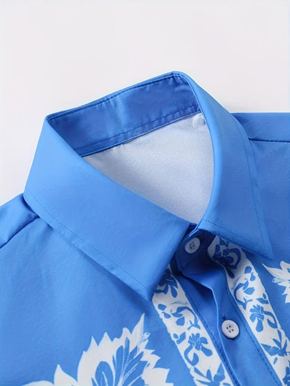 Ensemble d'été décontracté homme avec chemise à manches courtes et short, motif floral, vacances & plage