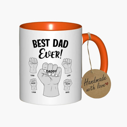 Tasse personnalisée pour hommes – Design Poings Best Dad Ever avec noms des enfants – Cadeau pour pères, fête des pères, anniversaire