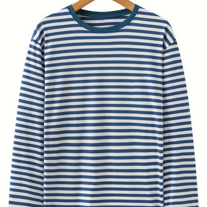 Gestreiftes Langarmshirt Rundhals Casual Blau Weiß