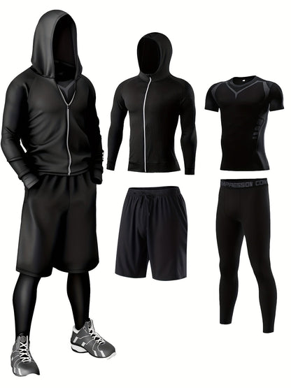 Herren Sport Kompressions-Trainingsanzug Set – 5-teiliges Fitness & Lauf Outfit – Modernes Trainingsset für Workout & Outdoor