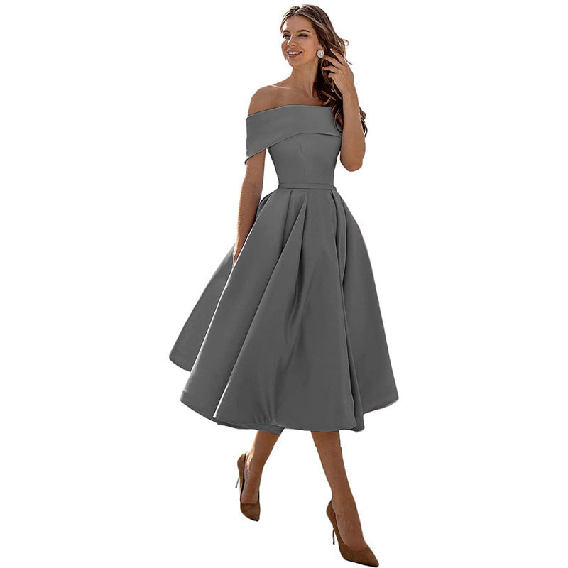 Michelle – Casual strapless satijnen feestjurk