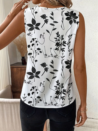 Damski top z dekoltem w serek i kwiatowym nadrukiem – Elegancki do biura i na co dzień