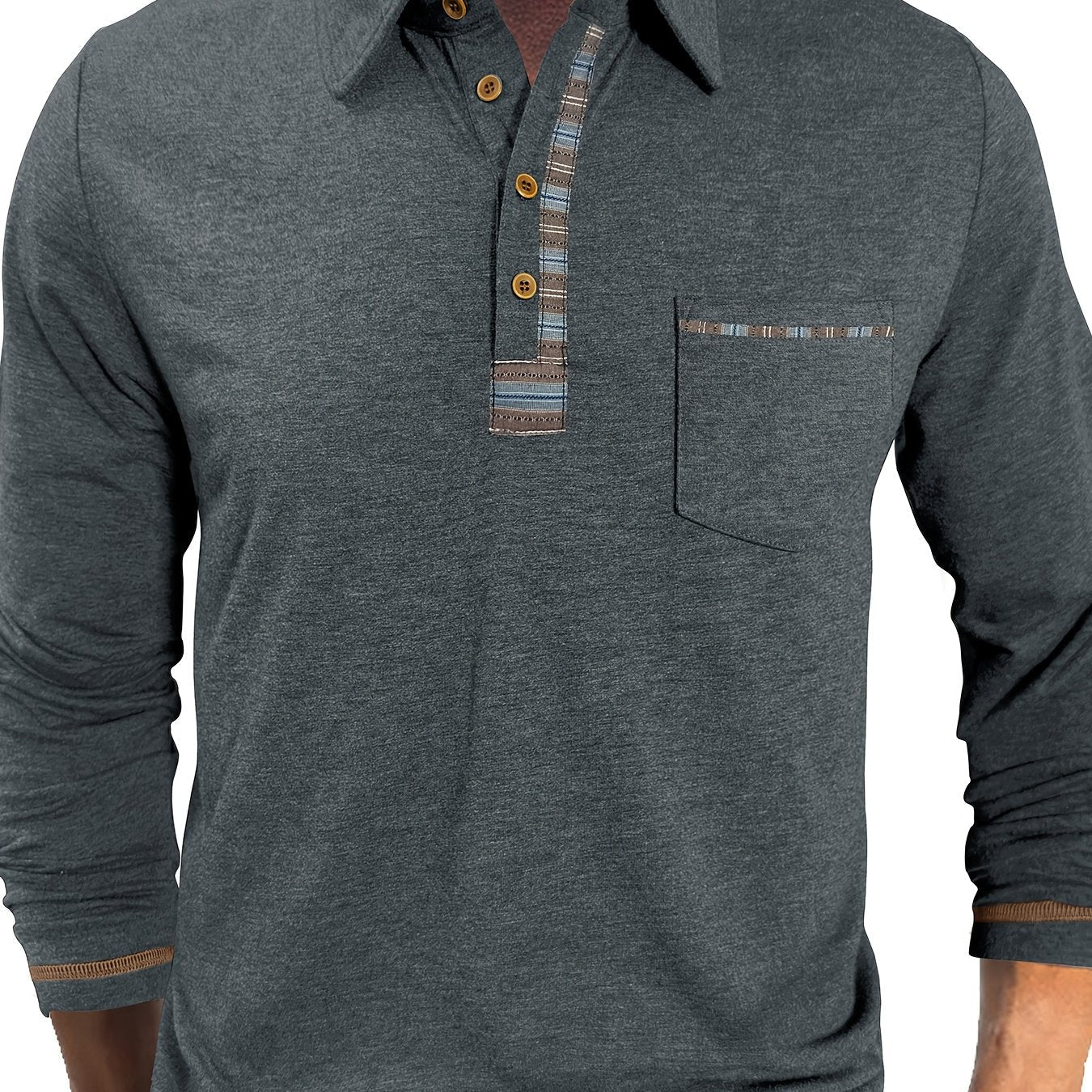 Herren Langarm Poloshirt mit Knopfleiste und Brusttasche