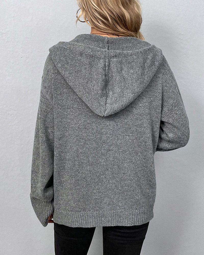 Mia | Gebreid vest voor dames met capuchon en knopen