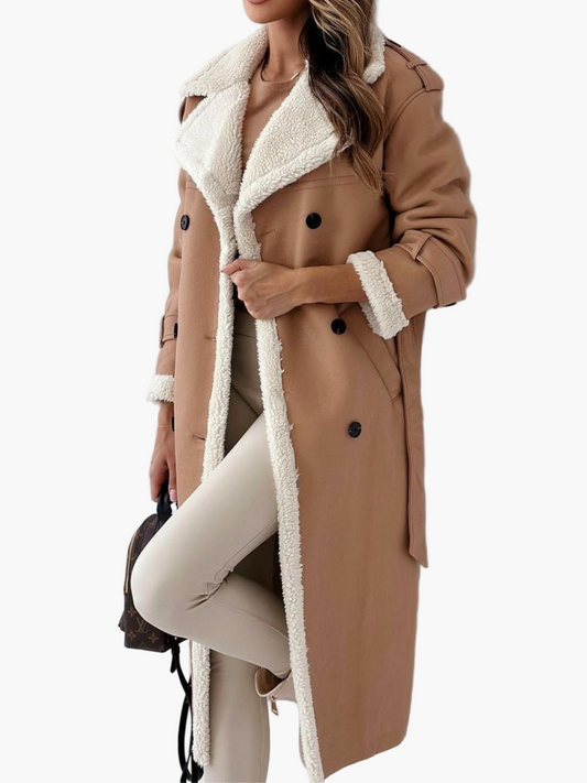 Dame lang frakke med pelskant – Elegant vinterfrakke til stilfulde outfits