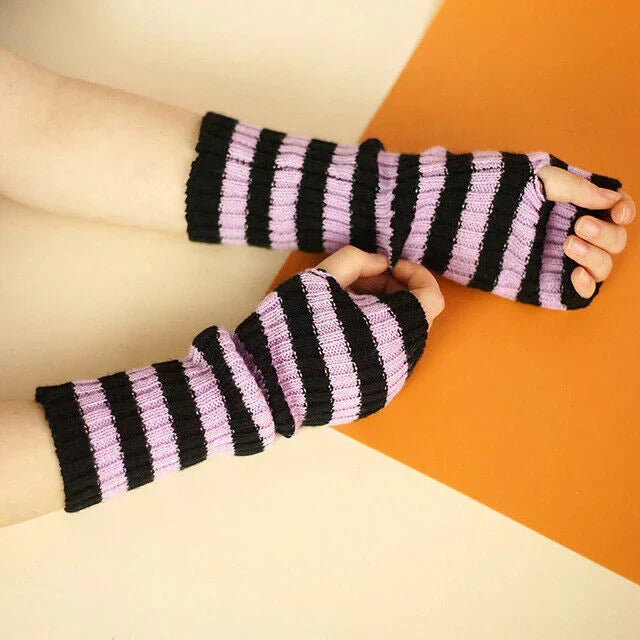 Lange vingerloze gebreide handschoenen (30 cm)