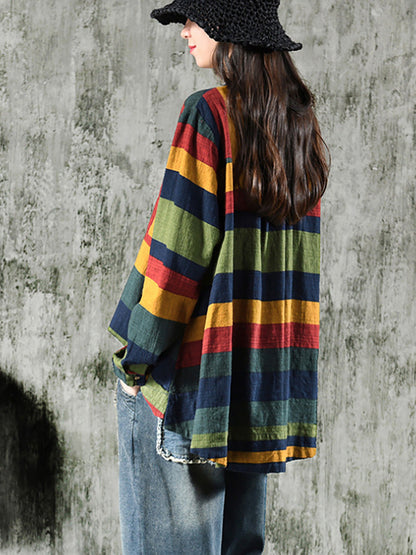 Damen Freizeit Bluse mit breiten Streifen und Stehkragen – Lässig, modisch, ideal für Alltag und Büro