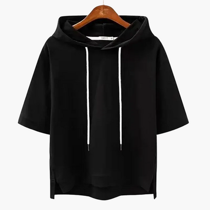 Sweat à capuche manches courtes femme coupe boxy décontractée