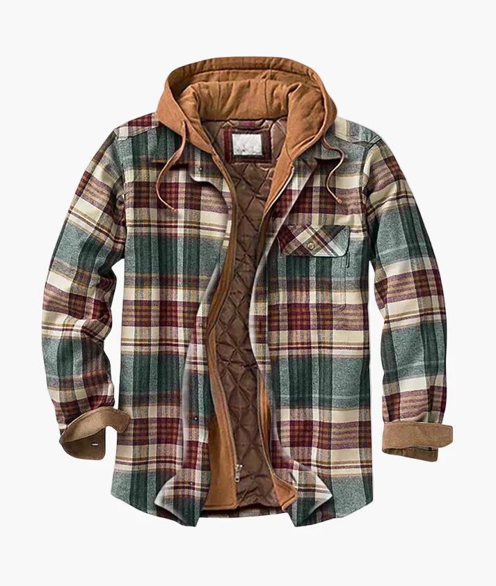 Herren Übergangsjacke mit Kapuze – Kariertes Patchwork, Urbaner Freizeitstil, Warm und Vielseitig