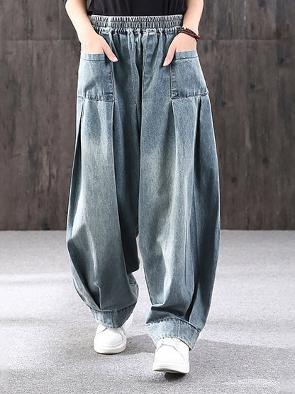 Jeans baggy da donna pantaloni harem – Pantaloni larghi da tempo libero con vita elastica, stile streetwear