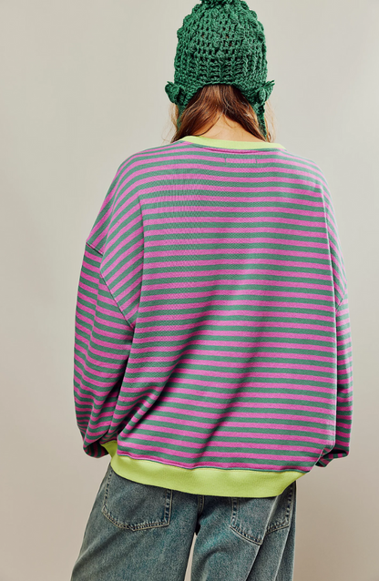 Damen Freizeit Oversize Streifenpullover – Modischer Relax-Look für Alltag und Freizeit