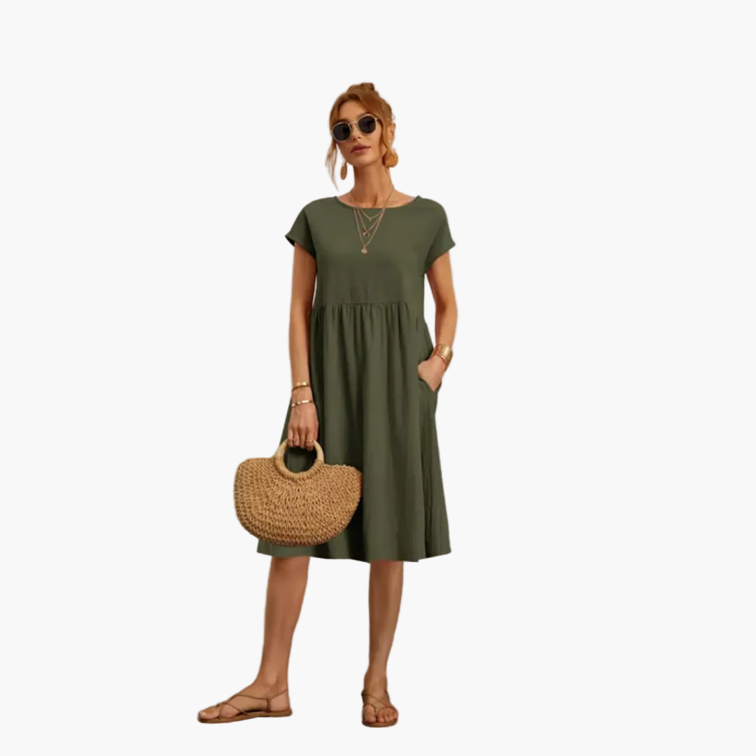 Damen Freizeitkleid Kurzarm Elegant – Sommerkleid für Alltag, Urlaub & Stadtbummel