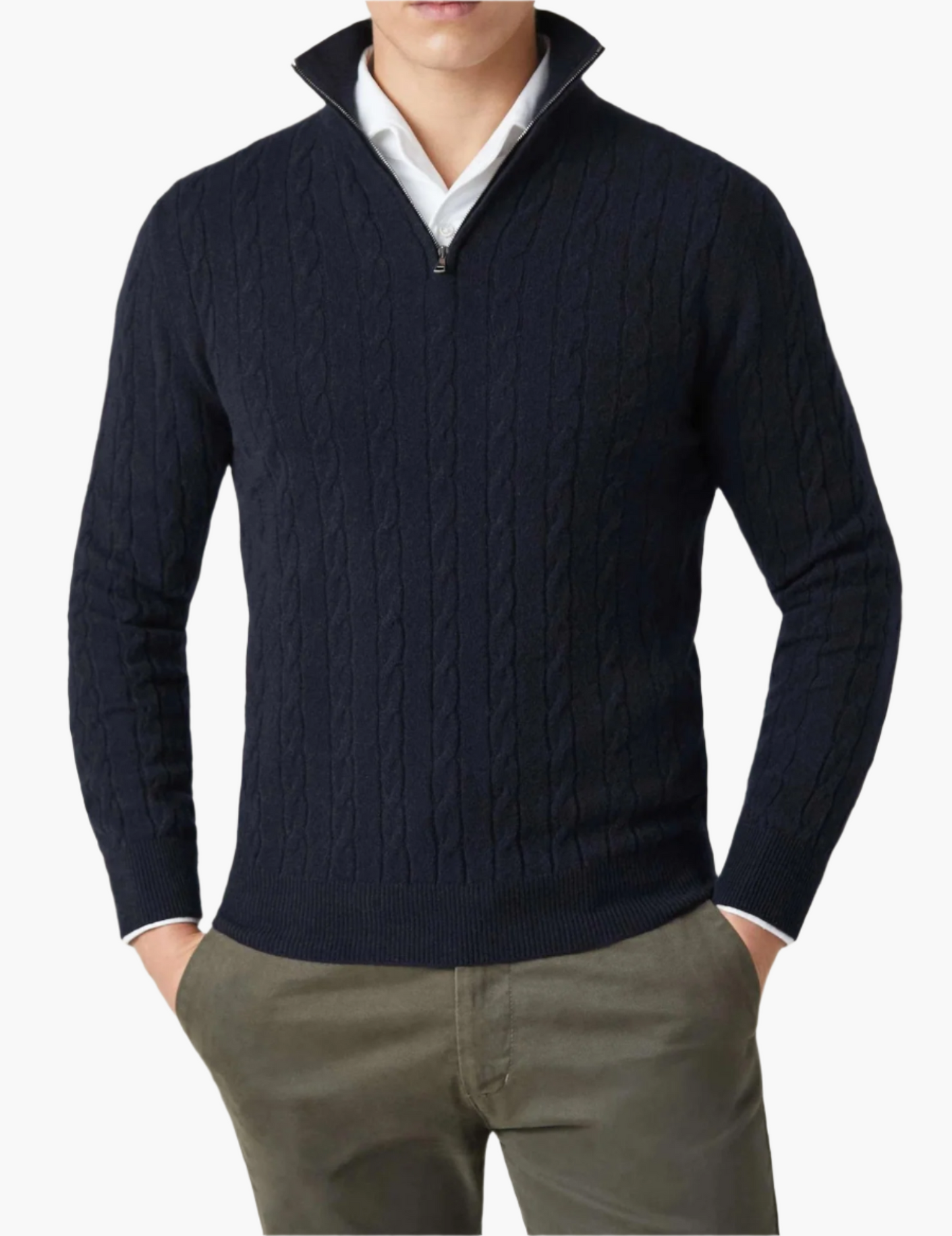 Herre Kabelstrikket Pullover med Lynlås – Klassisk stil til arbejde og fritid