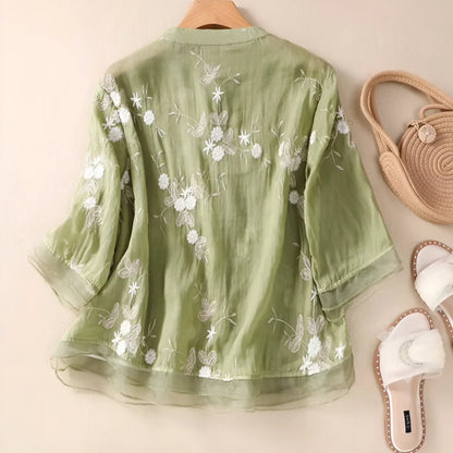 Blusa para mujer con bordado floral – Túnica elegante y ligera para el día a día y ocasiones especiales