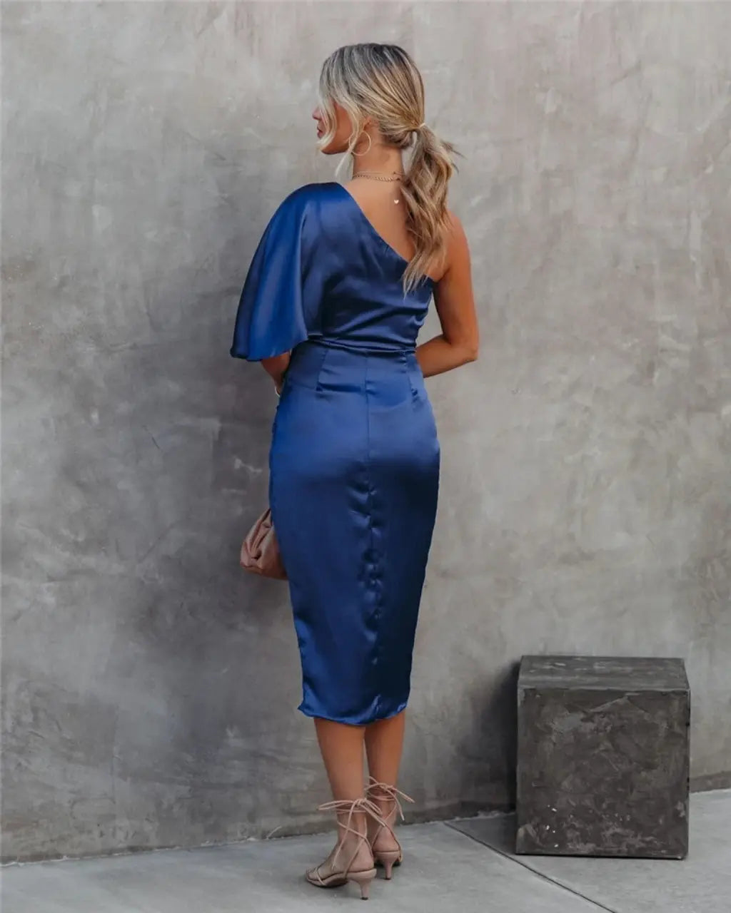 Robe de soirée midi asymétrique femme – Robe élégante une épaule pour occasions spéciales