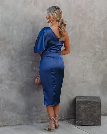 Robe de soirée midi asymétrique femme – Robe élégante une épaule pour occasions spéciales
