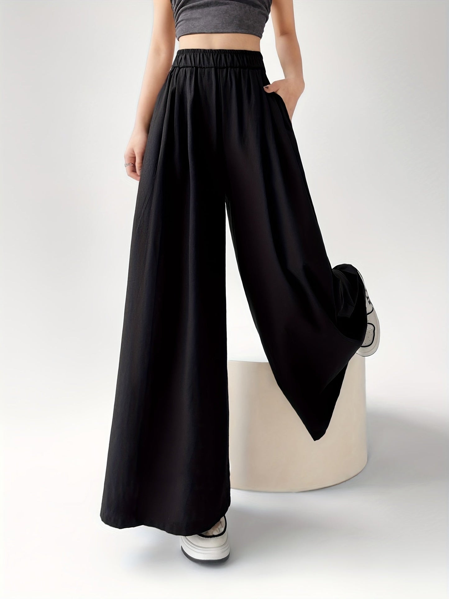 Pantaloni palazzo larghi da donna per primavera ed estate – Pantaloni casual alla moda con gamba ampia