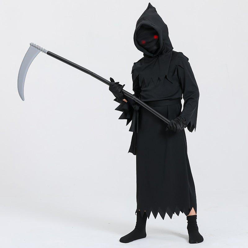 Dziecięcy kostium Żniwiarza na Halloween – uniseks przebranie Śmierci na halloweenową imprezę i zbieranie cukierków