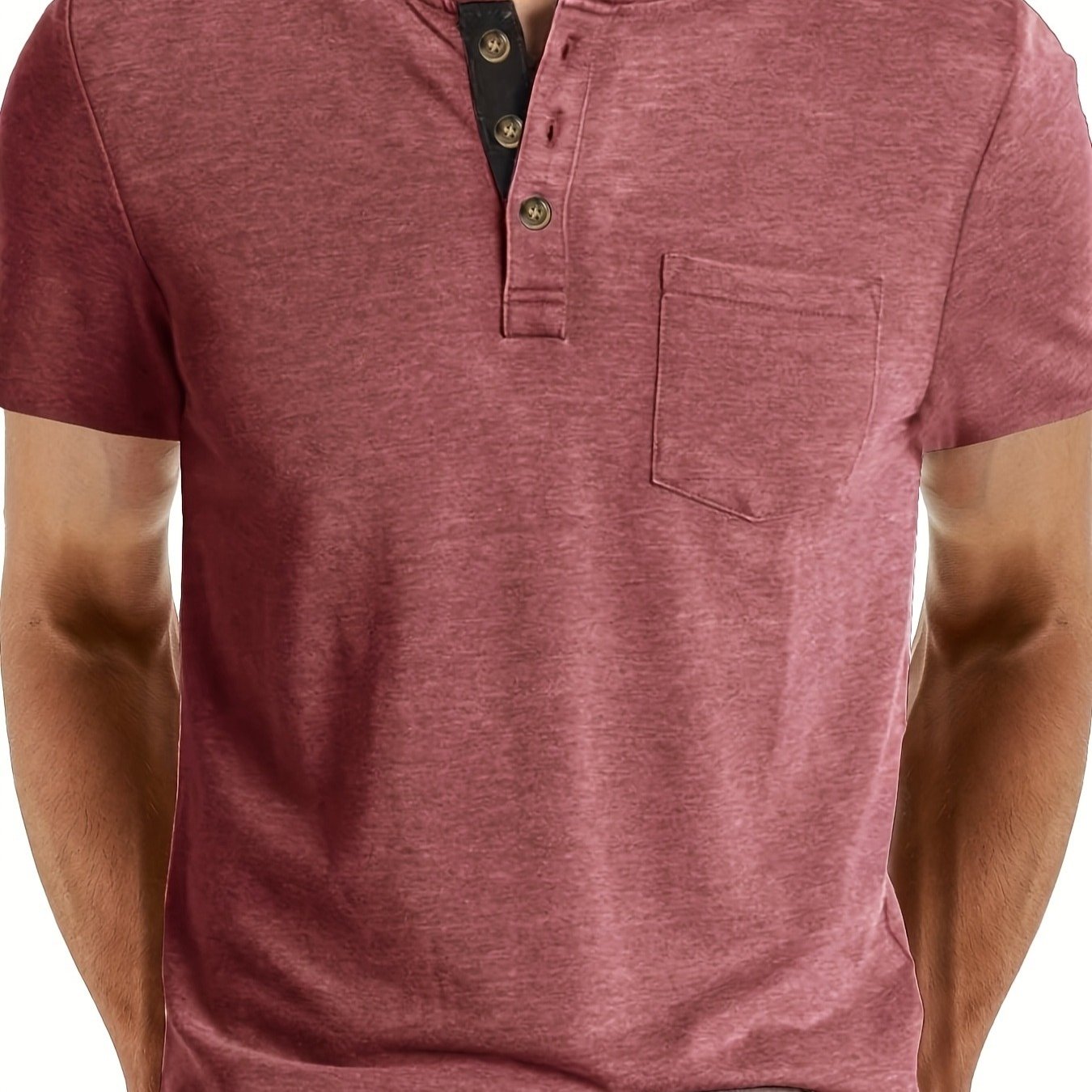 Camiseta Henley para hombre con botonadura y bolsillo en el pecho – Camiseta casual de manga corta para uso diario y tiempo libre