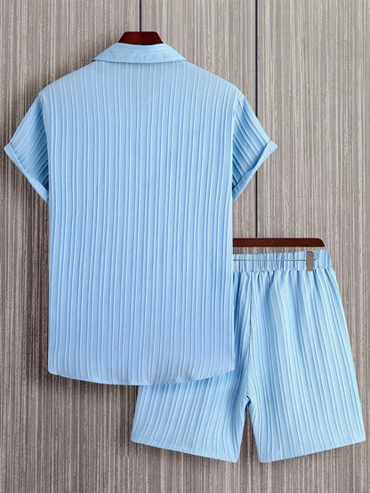 Herren Freizeit Zweiteiler Set – Kurzarm Hemd und Shorts, Sommer Streetwear, Stilvolle Knopfleiste, Ideal für Alltag & Urlaub