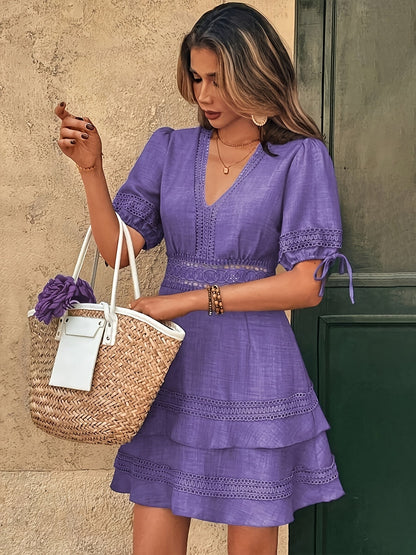 Damen Kleid Elegant mit Spitze und V-Ausschnitt – Perfekt für Frühling und Herbst, Freizeit & Alltag