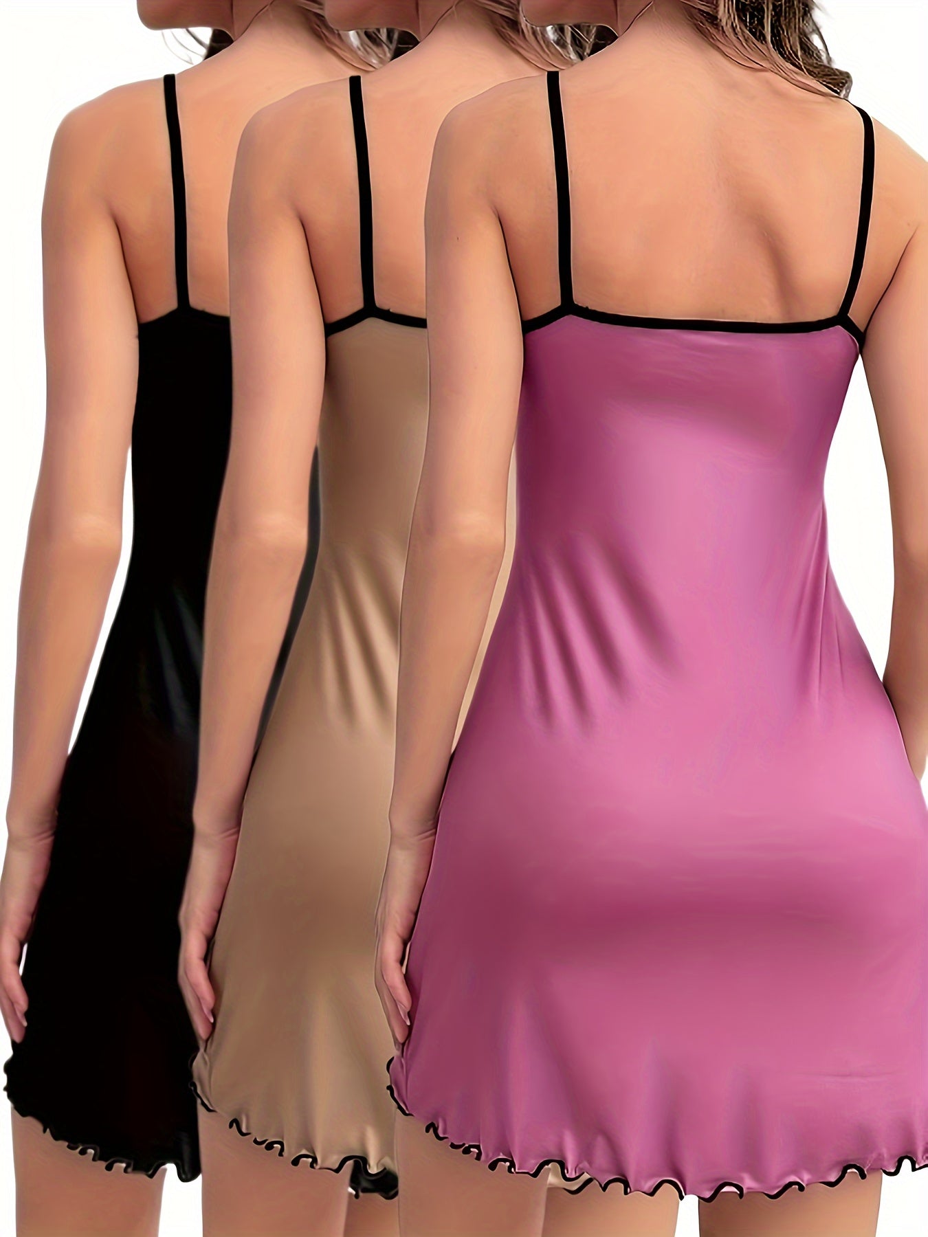 Ensemble chemise de nuit femme – Robe nuisette élégante à fines bretelles, lot de 3, parfait pour le printemps et l'été