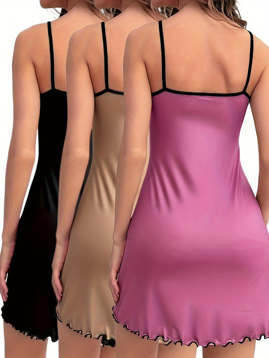 Ensemble chemise de nuit femme – Robe nuisette élégante à fines bretelles, lot de 3, parfait pour le printemps et l'été