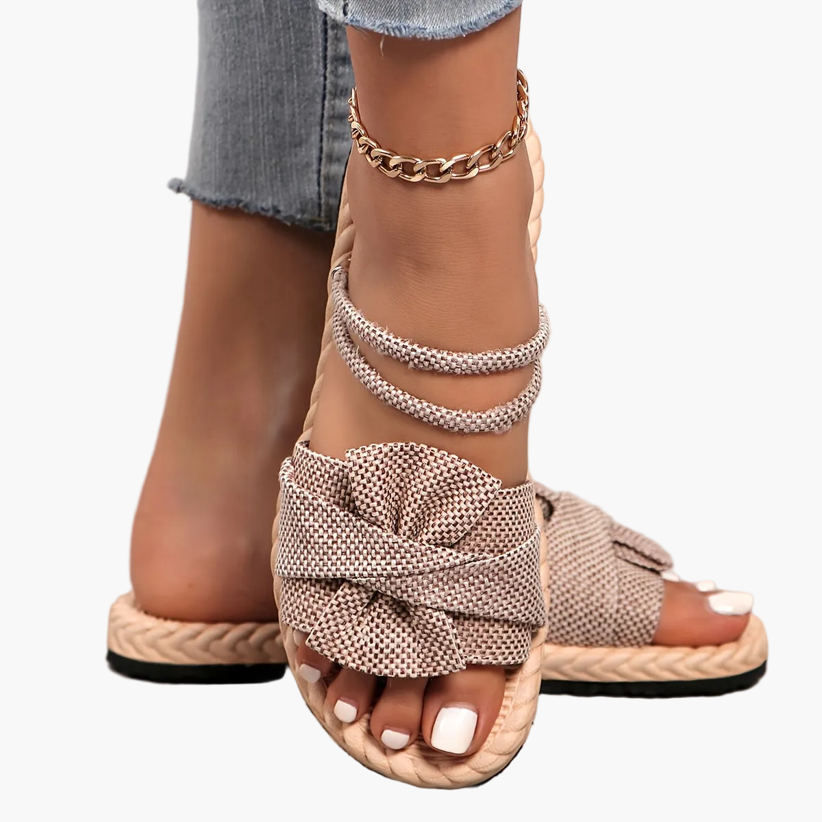 Damen Sommer Sandalen mit Schleife und Knöchelriemen – Bequeme Freizeitschuhe für Alltag & Urlaub