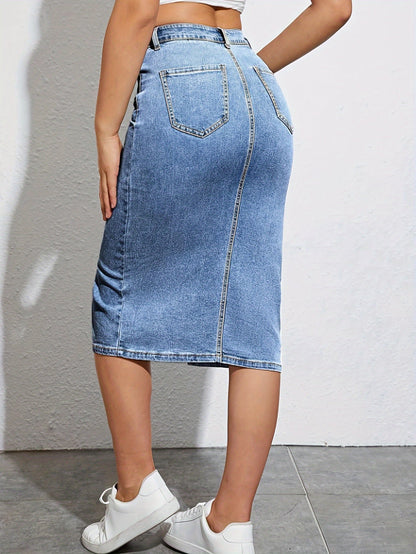 Damejeans-midirok med høj talje og frontslids – moderigtig fritidsstil til sommeren