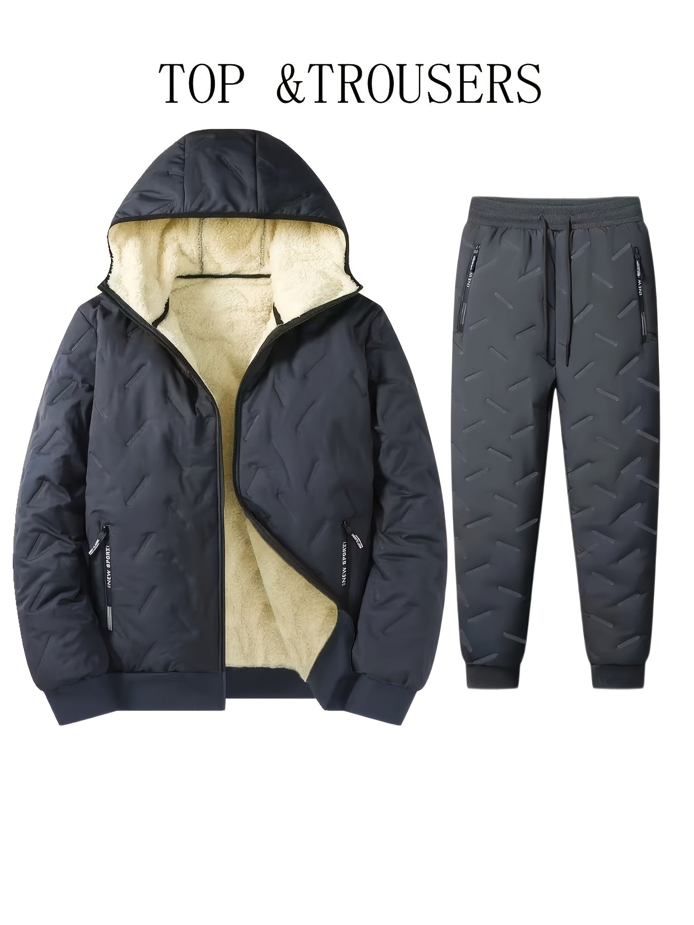 Completo da allenamento imbottito da uomo, giacca trapuntata con cappuccio e pantaloni trapuntati, invernale