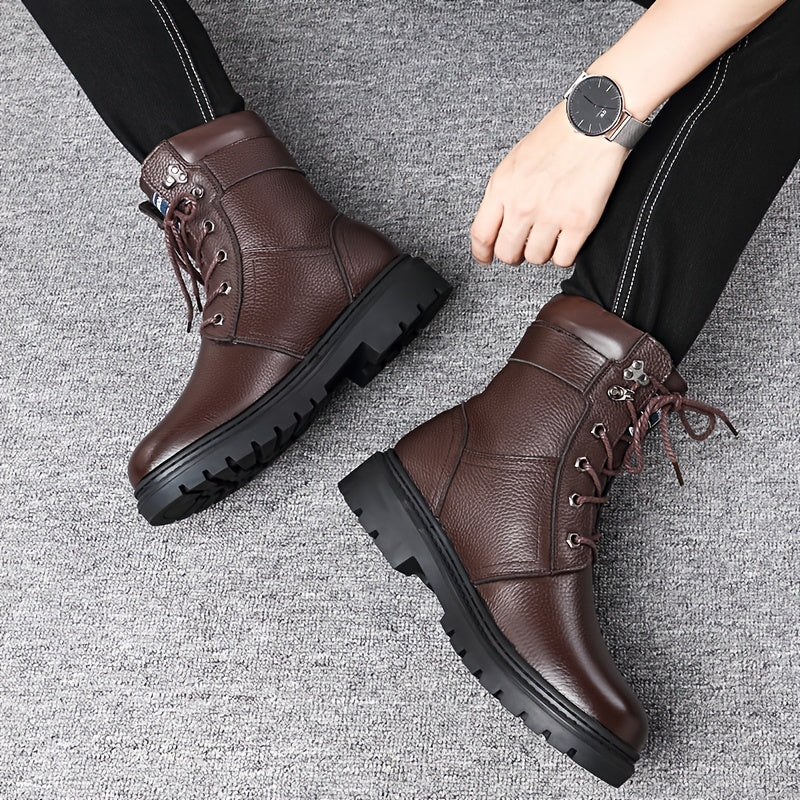 Herren Schnürstiefel Profilsohle in Schwarz und Braun