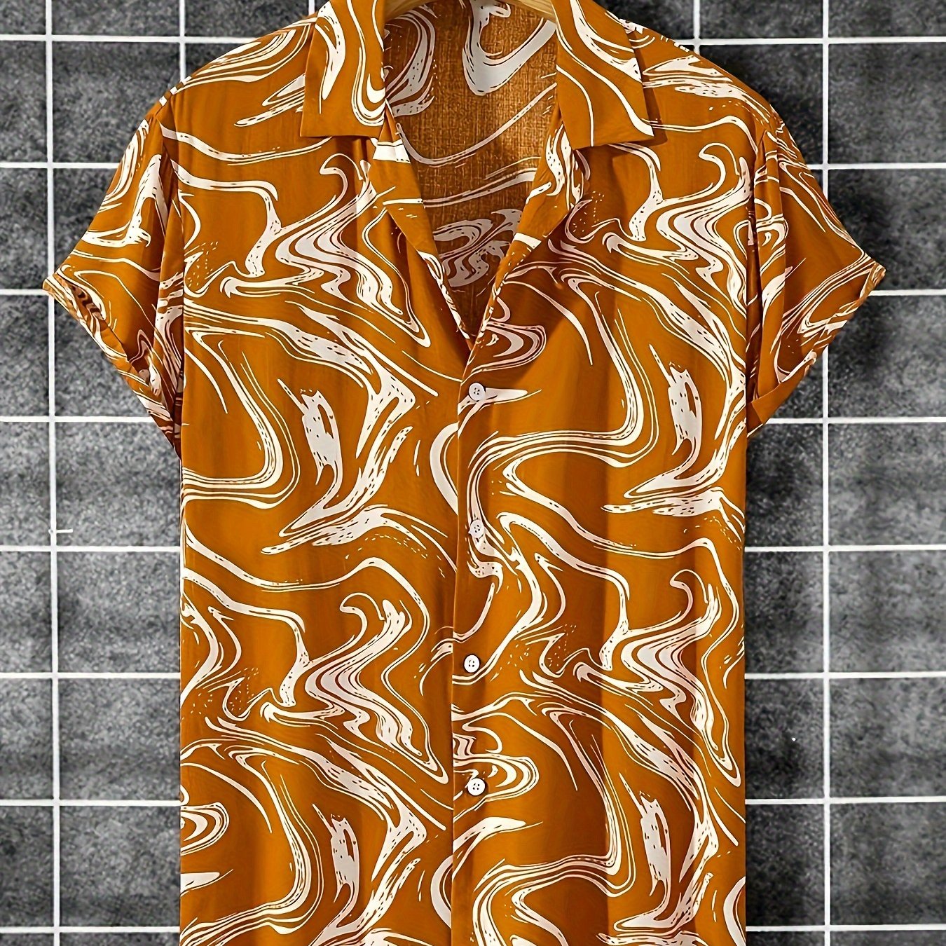 Herren Kurzarm-Resorthemd im modernen Marmor-Wirbel-Design – Freizeit & Sommermode